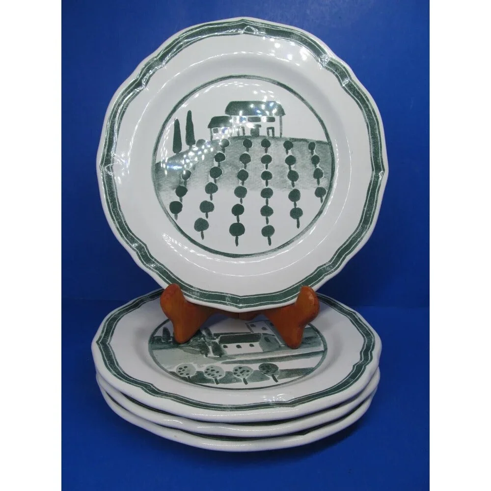 Williams Sonoma Marketplace Set Of 4 Green And White Salad Plates Farm Scenes 8